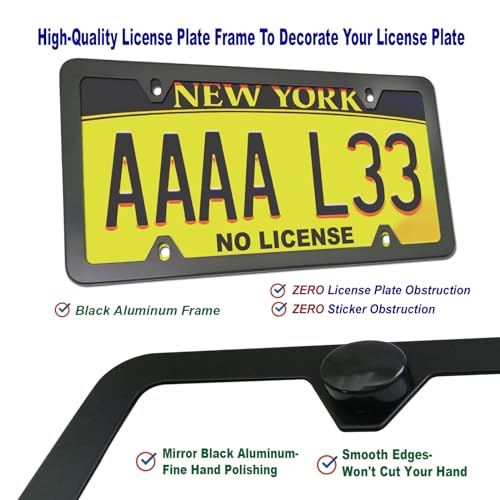 Aootf Front License Plate Bracket- Universal Bumper Mounting Kit, Car Tag Holder Adapter &amp; Black Aluminum Plate Cover, Anti-Theft Lock Screw Bolt Caps, For US Vehicle Trailer Truck