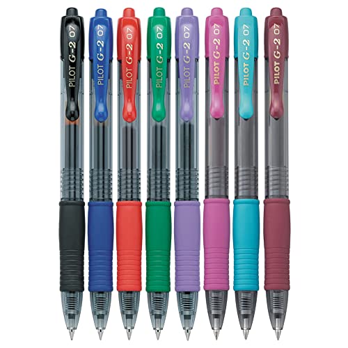 Pilot, G2 Premium Gel Roller Pens, Fine Point 0.7 mm, Assorted Colors, Pack of 8