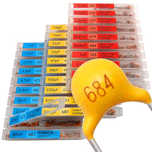 30 Value 900 pcs Multilayer Monolithic Ceramic Capacitor Assortment kit 10pf-10uF Individual Box Lid pf nf uf (900 pcs)