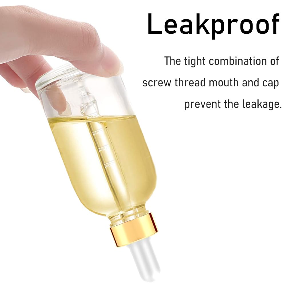 Glass Bottle with Dropper, 4 oz Clear Golden Cap Eye Dropper Bottle for Essential Oils with Labels and Funnel, 2 Pcs Empty Tincture Bottles with Unbreakable Plastic Eye Dropper with Measurements