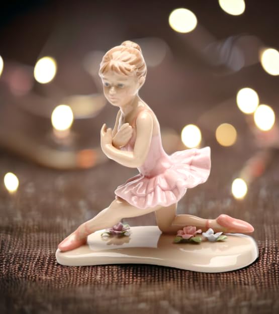 20863 Ballerina in Pink with Knee Down Ceramic Figurine, 4-1/2-Inch