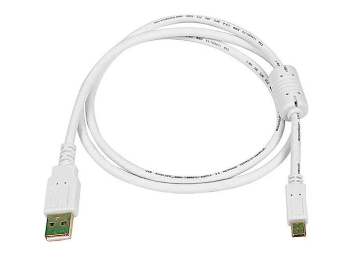3-Feet USB 2.0 A Male to Mini-B 5pin Male 28/24AWG Cable with Ferrite Core (Gold Plated), White (108633)