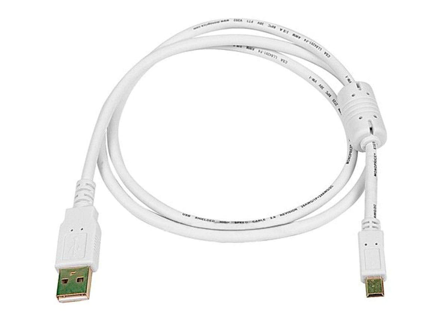3-Feet USB 2.0 A Male to Mini-B 5pin Male 28/24AWG Cable with Ferrite Core (Gold Plated), White (108633)