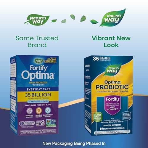 Nature&#39;s Way Fortify Optima Probiotic for Adults, 35 Billion Live Cultures, 15 Strains, Supports Digestive Balance and Immune Health*, No Refrigeration Required, 60 Capsules (Packaging May Vary)