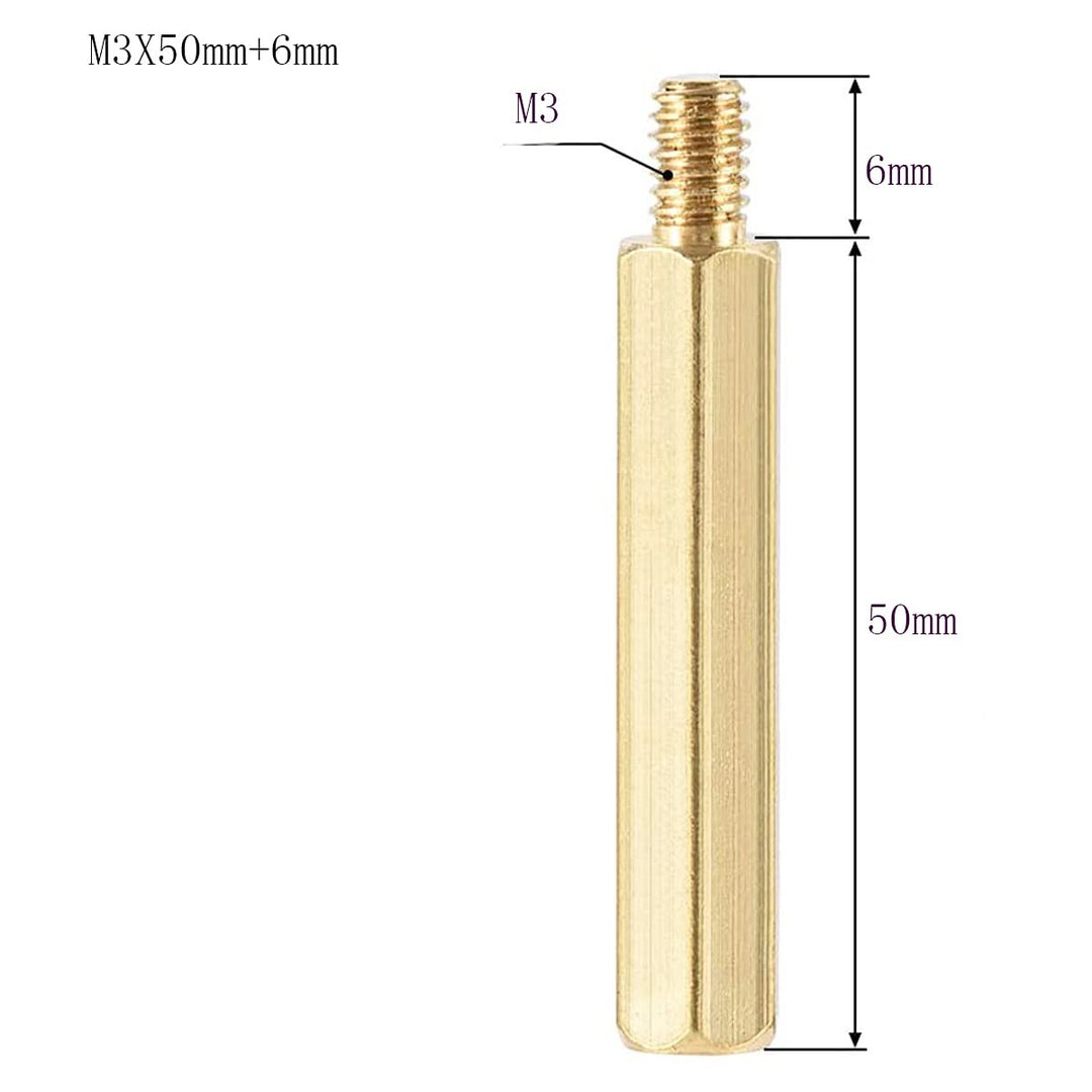 Male to Female Thread Spacer Screws Brass Hex Standoff M3 x 50mm,6mm PCB Pillar for Drone Quadcopter, Computer and Circuit Board, Pack of 15,Gold