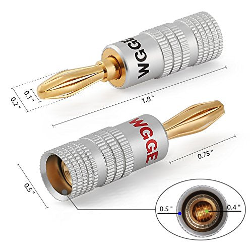 WG-009 Banana Plugs Audio Jack Connector 5 Pairs / 10 pcs, 24k Gold Dual Screw Lock Speaker Connector for Speaker Wire, Wall Plate, Home Theater, Audio/Video Receiver and Sound Systems