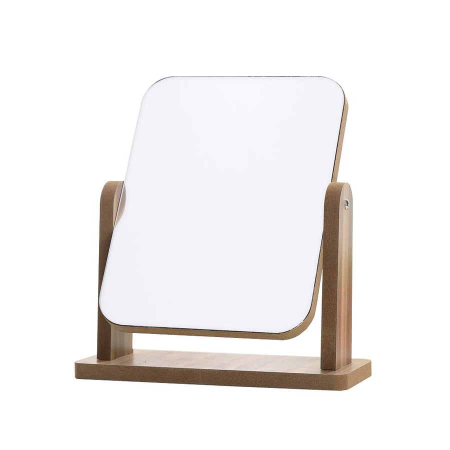 Makeup Mirror with Natural Wood Stand Portable Table Desk Countertop Mirror Bathroom Shaving Make Up Mirror (LT Brown)