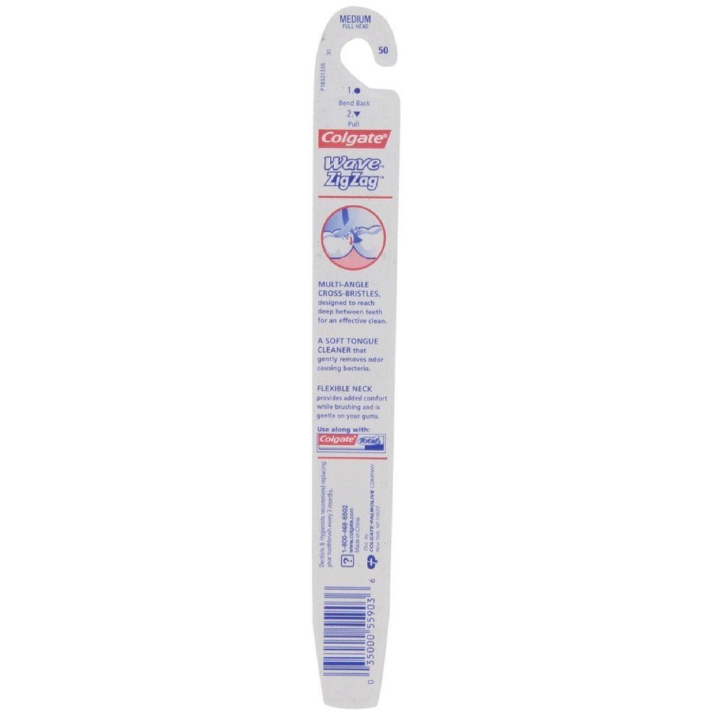 Colgate Wave ZigZag Toothbrush, Medium (Colors Vary)
