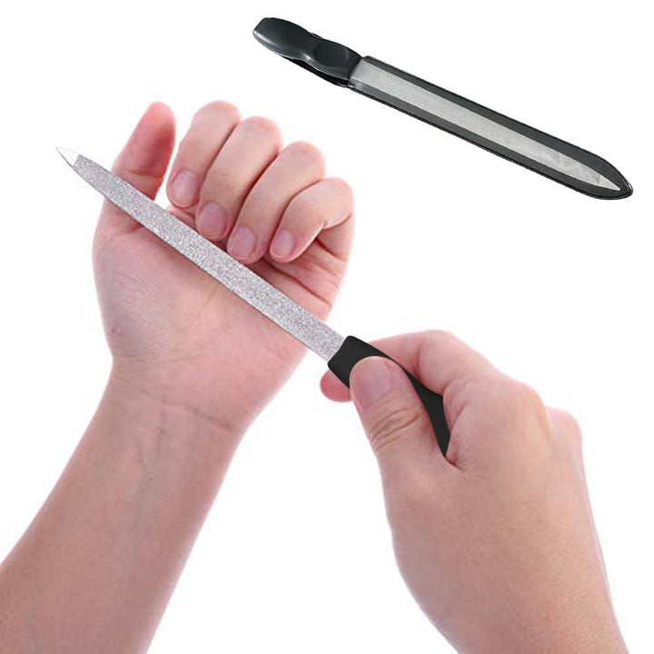 Diamond Nail File 2 Pack, 7 inch Double Sided File Buffer for Gentle Precise Nail Shaping, Washable Stainless Steel Permanent Surface for Home or Travel Pedicure Manicure Kit