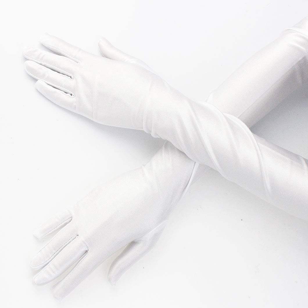 Long Opera Party 20s Satin Gloves Stretchy Adult Size 20.7 Elbow Length 1920s Opera Satin Long Gloves Classic Sun Protection Gloves Wedding Bride Etiquette Gloves for Women Girls White