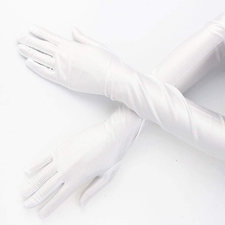 Long Opera Party 20s Satin Gloves Stretchy Adult Size 20.7 Elbow Length 1920s Opera Satin Long Gloves Classic Sun Protection Gloves Wedding Bride Etiquette Gloves for Women Girls White