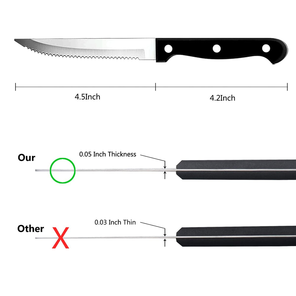faderic Steak Knives Set of 8, Full-Tang Triple Rivet S
