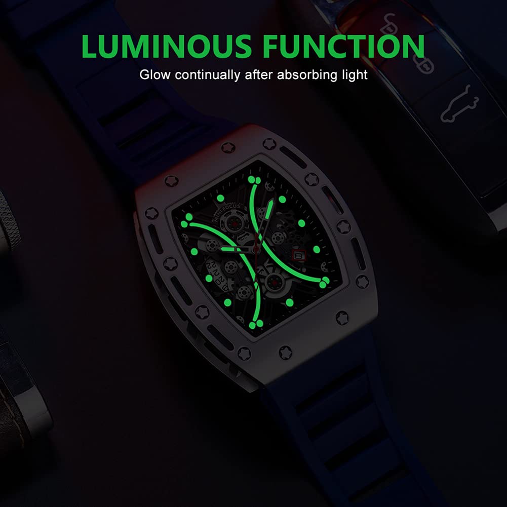 Watch for Men Wristwatch Fashion Hollow Big Dial Luminous Waterproof Sport Analog Quartz Business Mens Watches Blue Silicon Strap Dress Watch