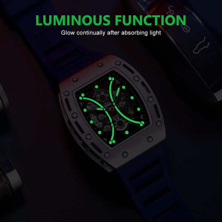 Watch for Men Wristwatch Fashion Hollow Big Dial Luminous Waterproof Sport Analog Quartz Business Mens Watches Blue Silicon Strap Dress Watch