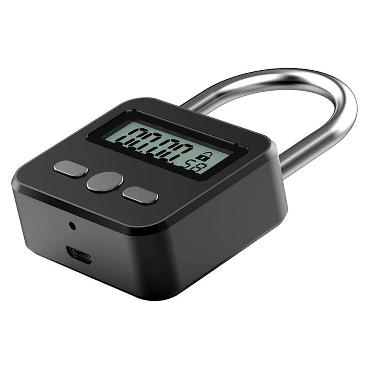 Metal Timer Lock, 99 Hours Max Timing Lock, USB Rechargeable Timer Padlock with LCD Display, Multi-Function Micro Electronic Timer Lock, Heavy Duty Metal Time Out Padlock(Black)