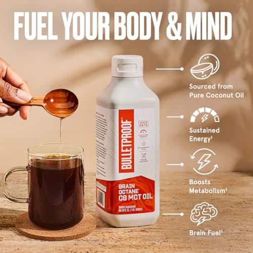Brain Octane C8 MCT Oil, 32 Ounces, Keto Supplement for Sustained Energy and Fewer Cravings