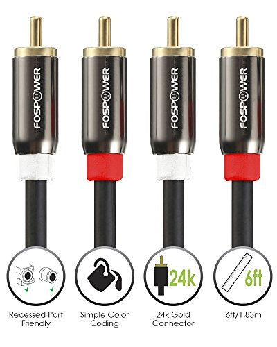 FosPower 2 RCA M/M Stereo Audio Cable [24K Gold Plated 