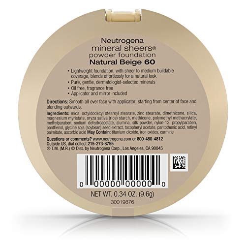 Mineral Sheers Powder Foundation, Natural Beige 60, 0.34 Ounce