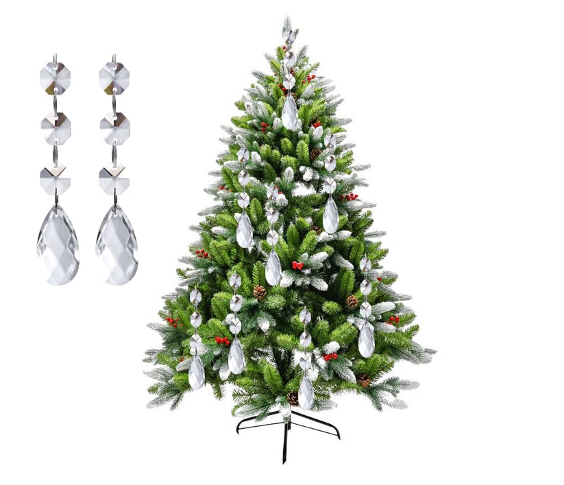 30PCS DIY Teardrop Acrylic Crystal Drop Beads Christmas Ornaments Tree Decorations Garland Chandelier Hanging Crystals for Wedding Party Celebration Decor