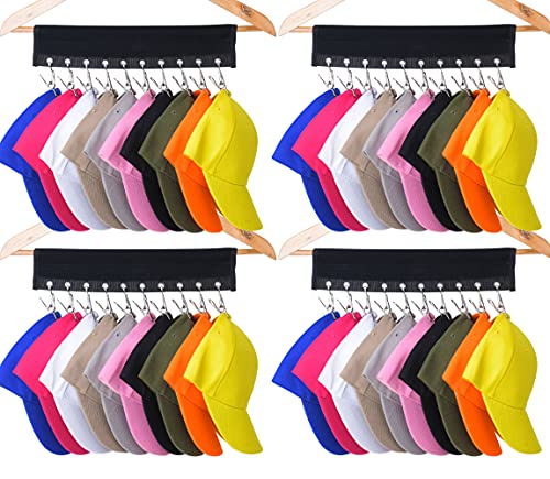 Cap Organizer Hanger, 10 Baseball Cap Holder, Hat Organizer for Closet - Change Your Cloth Hanger to Cap Organizer Hanger - Keep Your Hats Cleaner Than a Hat Rack, Pack of 4 Black