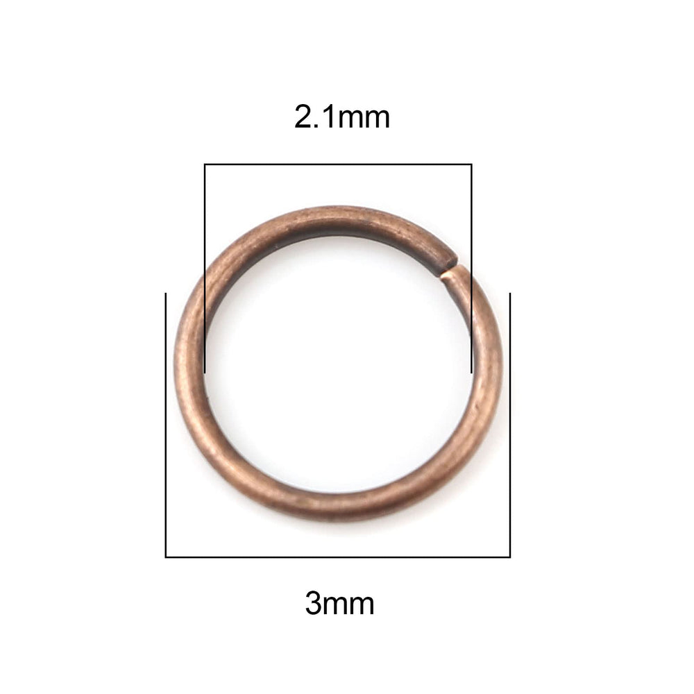 200 Pieces - 3mm Jump Rings Antique Copper Tone - 24 Gauge (0.5mm Thickness)