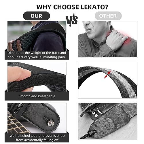 Guitar Straps for Electric Guitar Bass, 3.5 Wide Padded Guitar Strap Neoprene Pad with 3D Sponge Filling Bass Guitar Straps Adjustable Length from 45 to 55 with Strap Locks, Picks