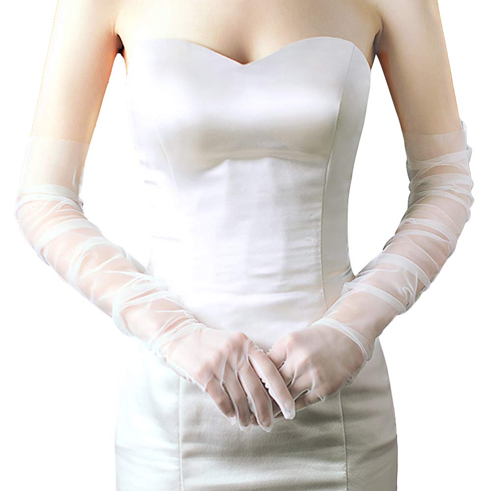 Mesh Gloves for Women - Long Tulle Gloves Wedding Opera Bridal Sheer Elbow Gloves Flapper Accessories for Brides