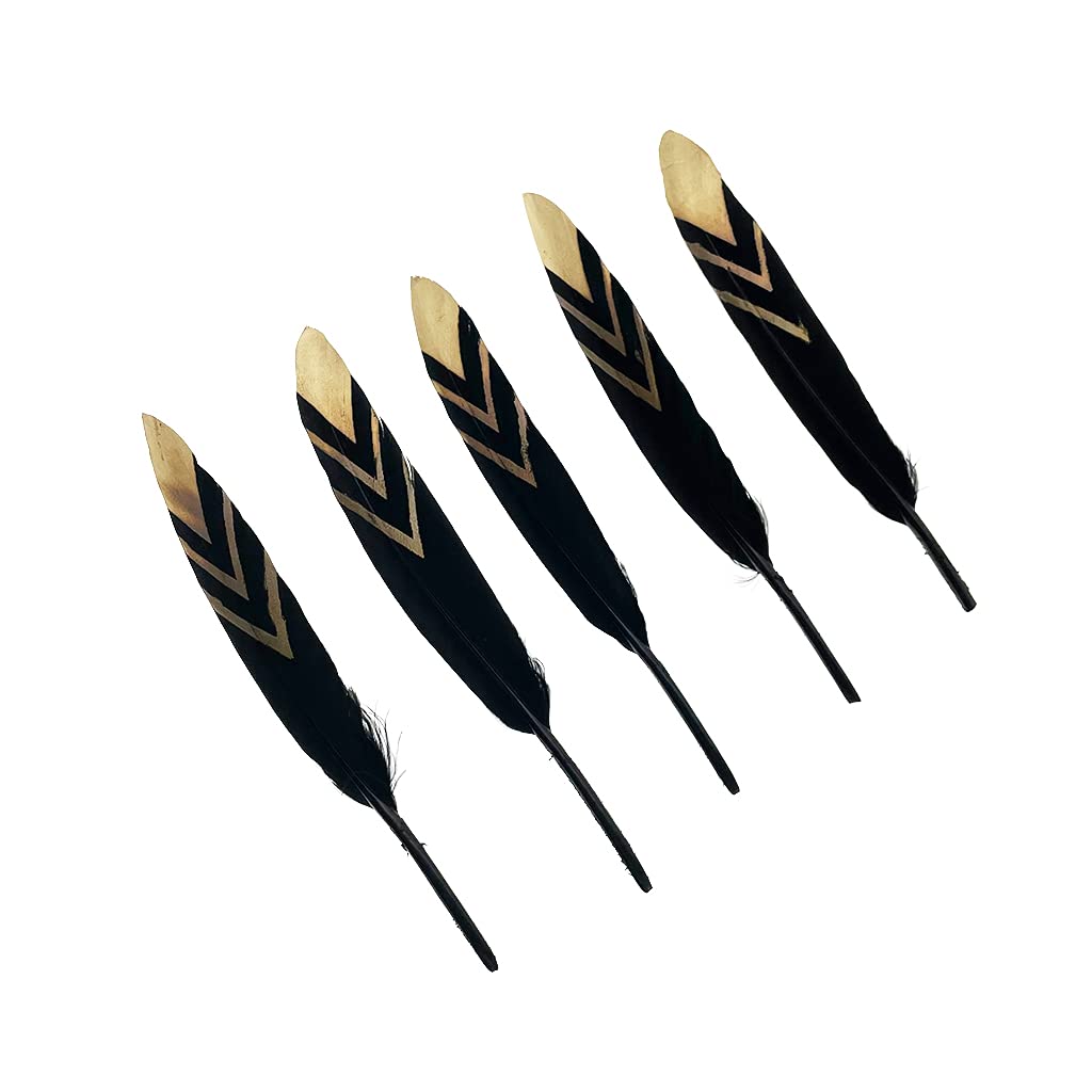 50pcs Natural Goose Feathers 4-6inch for DIY Craft Wedding Home Party Decoration Gold Feather and Gift Box Decorations (Black&amp;gold1)