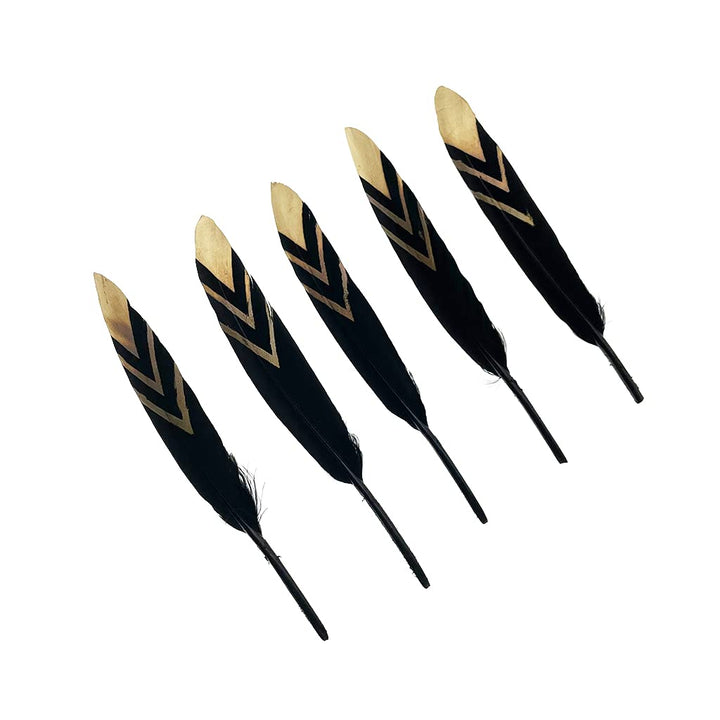 50pcs Natural Goose Feathers 4-6inch for DIY Craft Wedding Home Party Decoration Gold Feather and Gift Box Decorations (Black&amp;gold1)