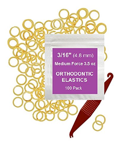 Orthodontic Elastic Rubber Bands - 3/16 Inch, Small, 100 Pack, (3.5 Ounce) for Braces, Dreadlocks, Hair Braids, Fix Tooth Gap, Includes Free Elastic Placer - Natural - Medium