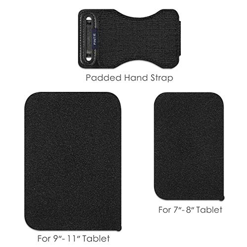 Universal Tablet Hand Strap Holder - [Dual Stand Supports] Detachable Padded Hook &amp; Loop Fastening Handle Grip with Adhesive Patch for iPad/Galaxy Tab and All 7-11 Tablets, Black