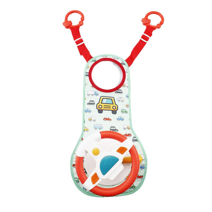 Car Seat Play Center Toy - Infant Toy Steering Wheel for Toddler Stroller Toy Baby Travel Companion Toy for Rear Car Seat Easier Drive Vehicle with Music, Light, Mirror