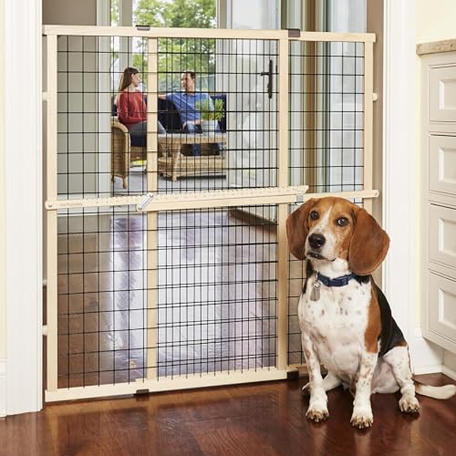 North States Wire Mesh Dog Gate: 29.5-48 Wide. Pressure Mount. No Tools Needed. Dog Gate 37 Tall, Expandable, Durable Dog Gates for Doorways, Sustainable Hardwood