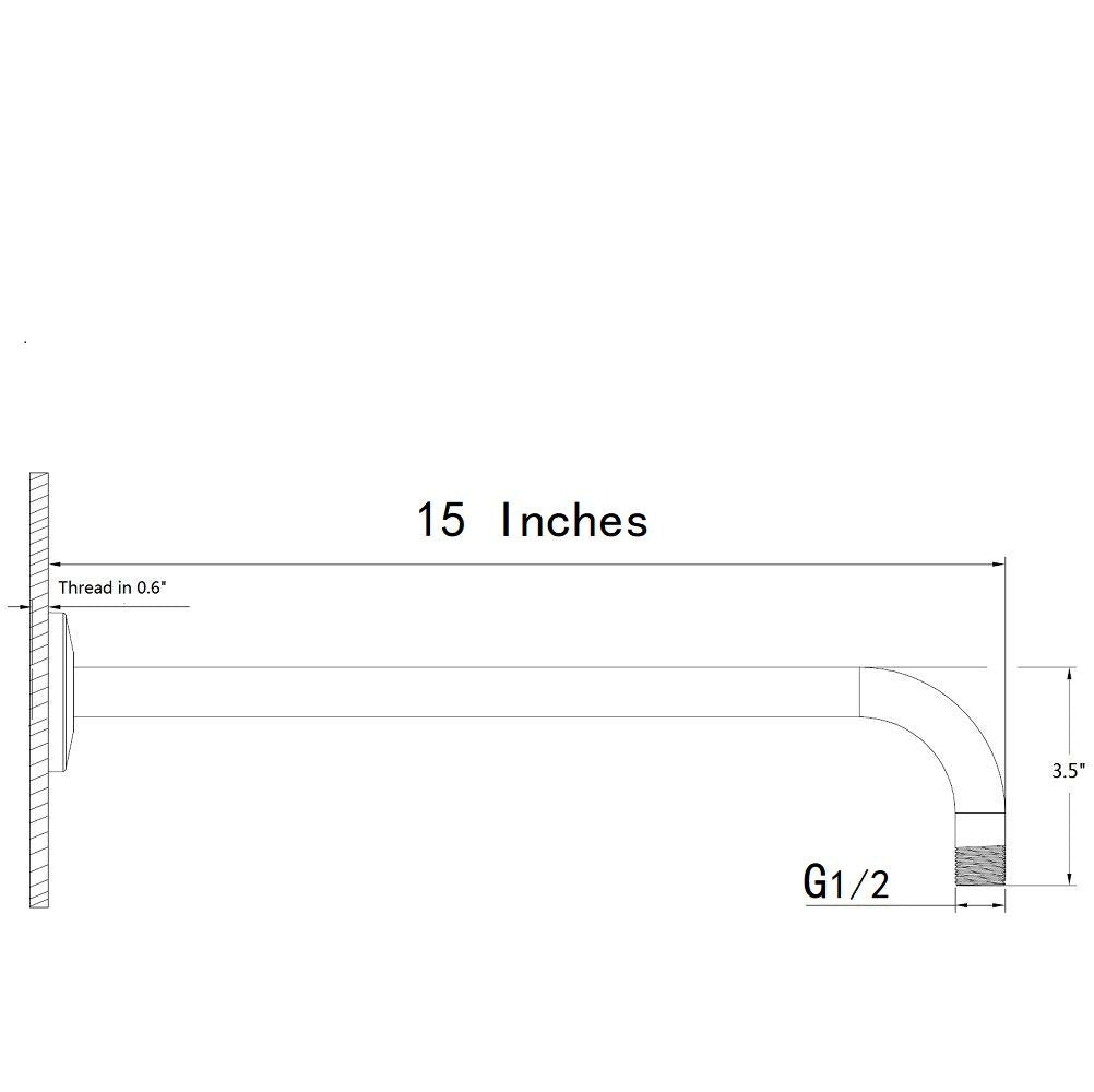 Shower Arm, Extra Fixed Arm with Flange, Stainless Steel Wall-Mounted ShowerHead Arm (15 Inch, Chrome Finish)