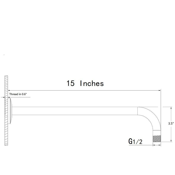 Shower Arm, Extra Fixed Arm with Flange, Stainless Steel Wall-Mounted ShowerHead Arm (15 Inch, Chrome Finish)