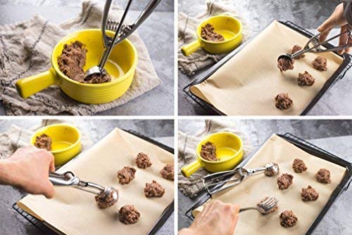 Cookie Scoop Set,JSDOIN Ice Cream Scoop Set, 3 PCS 18/8 Stainless Steel Ice Cream Scoop Trigger Include Large-Medium-Small Size, Melon Scoop (cookie scoop)