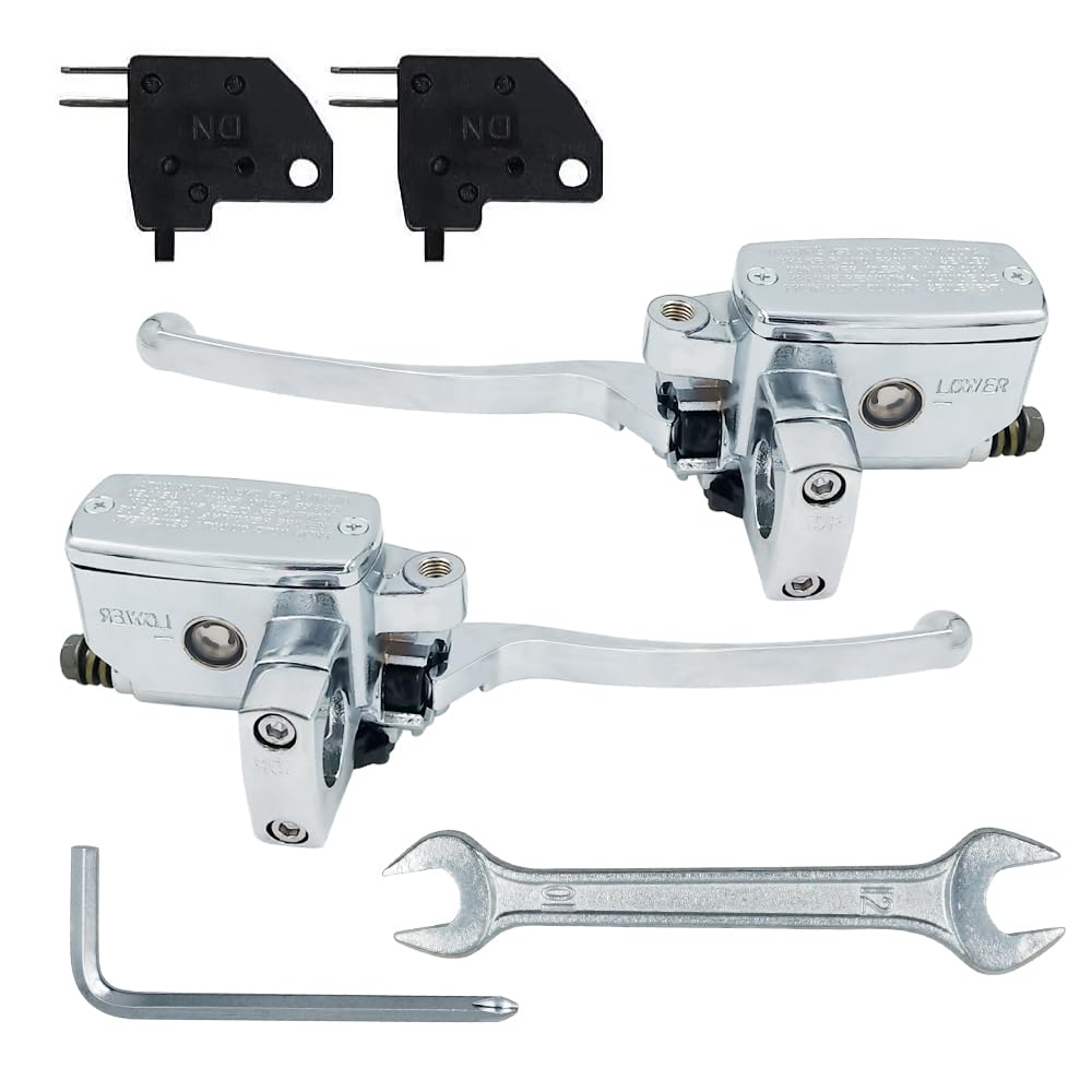 Universal 1 25mm Brake Master Cylinder Lever Motorcycle for Honda Yamaha Suzuki Kawasaki Hydraulic Clutch Brake Goldwing Left &amp; Right Set (Chrome)
