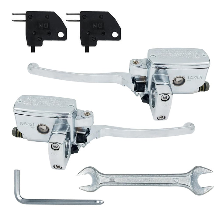 Universal 1 25mm Brake Master Cylinder Lever Motorcycle for Honda Yamaha Suzuki Kawasaki Hydraulic Clutch Brake Goldwing Left &amp; Right Set (Chrome)