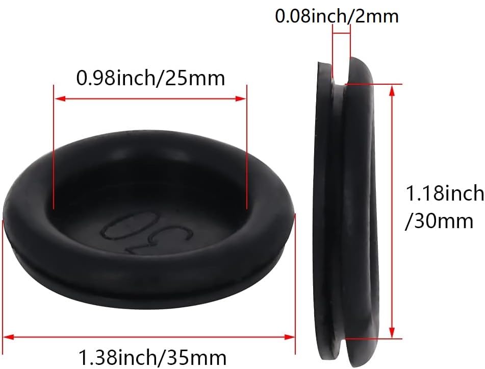 30Pcs Rubber Grommets, 30mm/1.18 Mounting Dia Flexible Wire Protector Hole Plugs, Rubber Grommet Kit Rubber Plugs for Holes, Firewall Plug Grommet, Wiring Cable, Single Sided Coil/Black