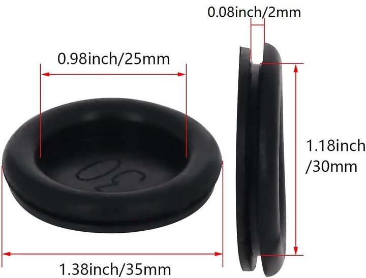 30Pcs Rubber Grommets, 30mm/1.18 Mounting Dia Flexible Wire Protector Hole Plugs, Rubber Grommet Kit Rubber Plugs for Holes, Firewall Plug Grommet, Wiring Cable, Single Sided Coil/Black