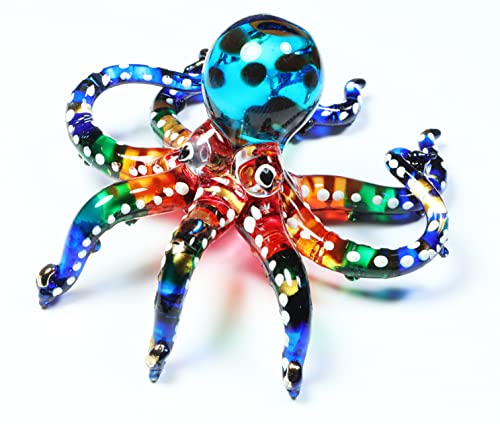 Tiny 3 White Dotted Multicolor Octopus Figurine - Miniature Hand Blown Glass Octopuses Squid Cuttlefish Marine Mollusks Colorful Crystal Animal Decorative Collectible Figures Décor Gifts
