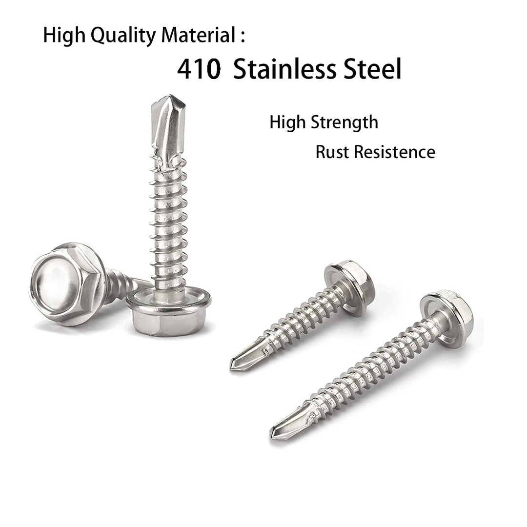 410 Stainless Steel Self Tapping TEK Screws Assortment,380 pcs #8#10#12 Hex Head Self Drilling Screws for Metal,Length 1/2 to 2