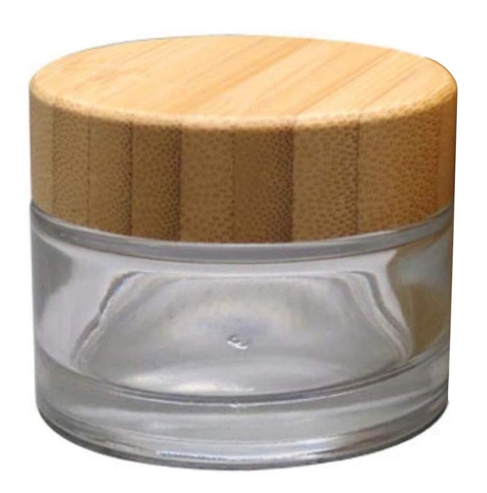 1Pcs 50ML 2oz Empty Refillable Clear Glass Makeup Cosmetic Bottle Container Jars Pot With Bamboo Lids For Homemade Oils Lotion Cream Sample Packing Storage