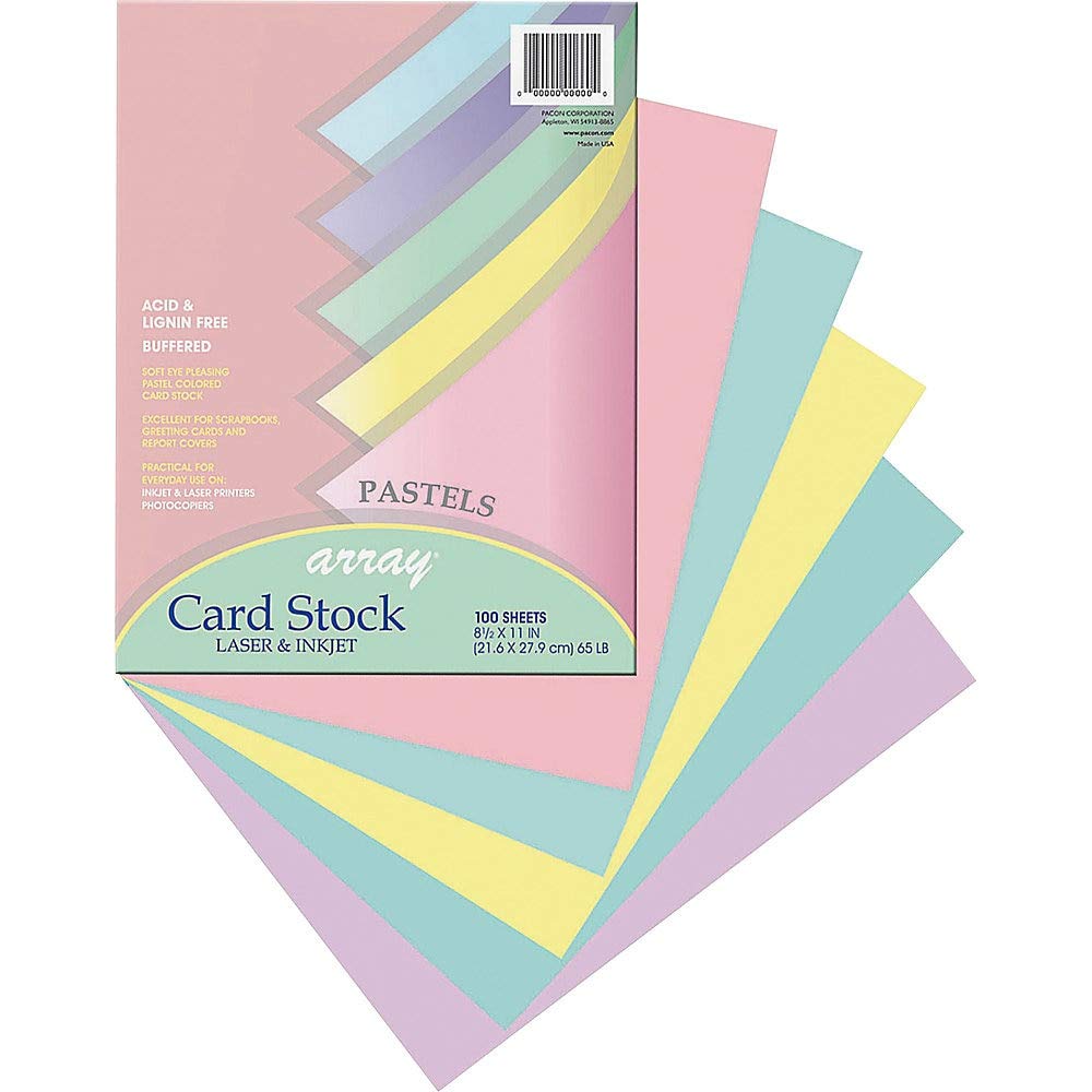 Card Stock, 8 1/2 inches x 11 Inches, Pastel Assortment, 100 Sheets (101315)