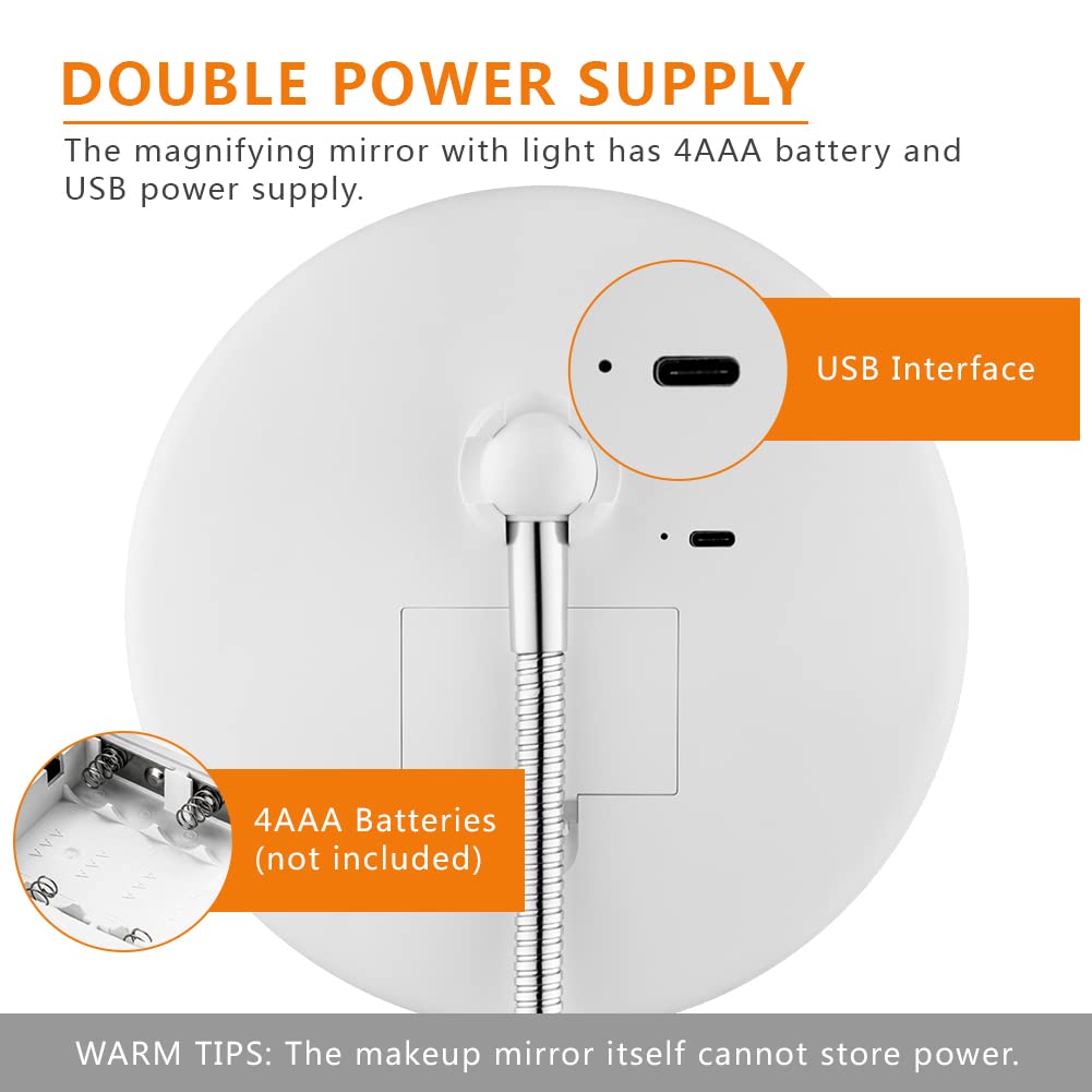 5X Magnifying Mirror with Light, LED Lighted Makeup Vanity Mirror with Lights Flexible Gooseneck Mirror with Lights with Powerful Suction Cup