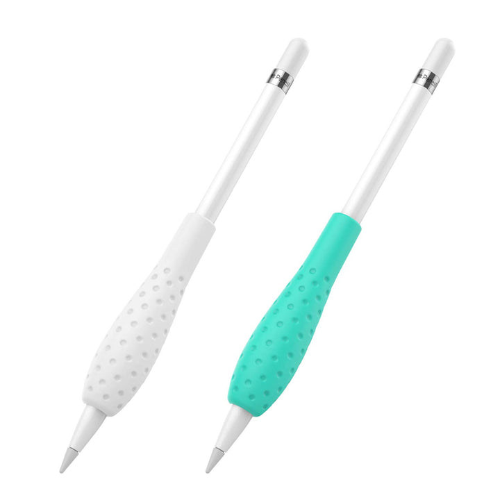 [2 Pack] Silicone Grip Holder Ergo Protective Sleeve Cover Case Accessories Compatible with Apple Pencil 1st / 2nd Generation, White &amp; Gem Green