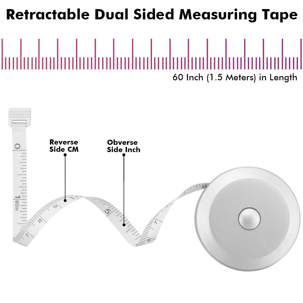 2PCS Measuring Tape for Body,Soft Tape Measure for Body Sewing Fabric Tailor Cloth Craft Measurement Tape,60 Inch/1.5M Silver Retractable Dual Sided Measure Tape Set