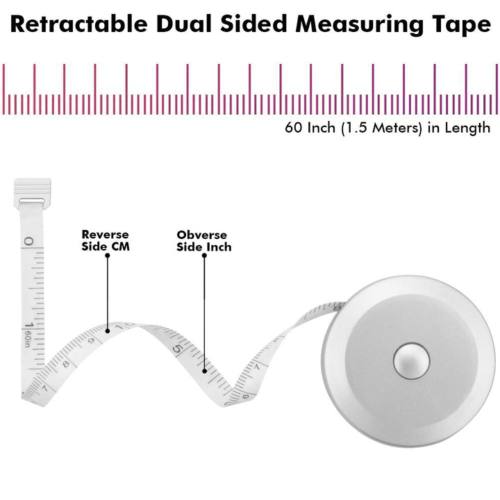 2PCS Measuring Tape for Body,Soft Tape Measure for Body Sewing Fabric Tailor Cloth Craft Measurement Tape,60 Inch/1.5M Silver Retractable Dual Sided Measure Tape Set