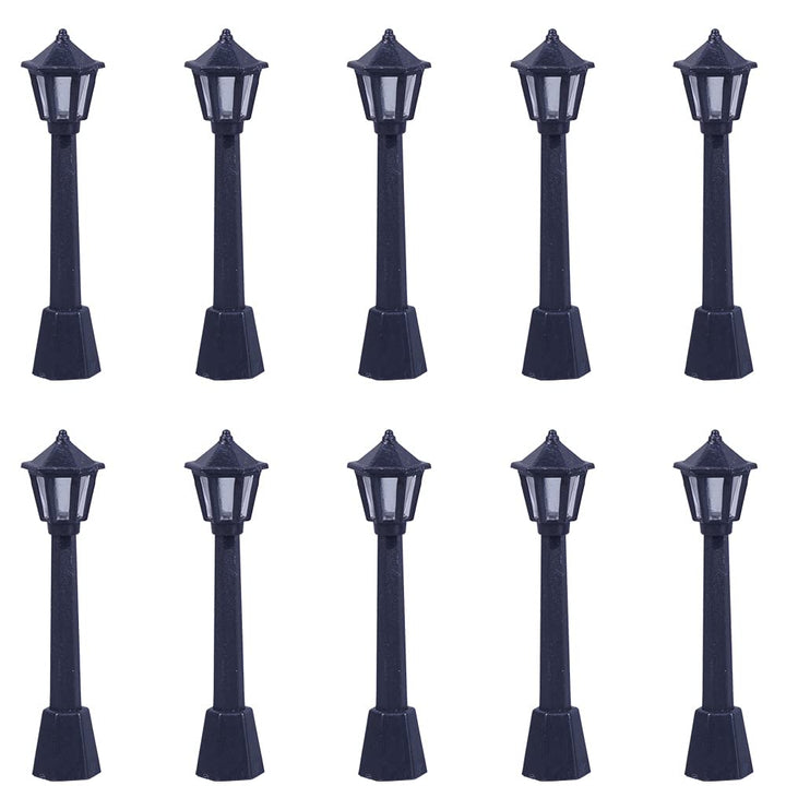 Dong Huang 10pcs Mini Miniature Street Light Model, Railway Train Solar Lamp Post Lamps, Outdoor Pathway Lantern Post for Dollhouse Decoration Micro Landscape Fairy Garden Lighting Accessories, Black