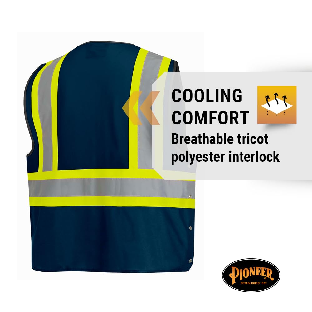 Safety Vest for Men, Hi Vis Reflective Solid Neon, 8 Pockets, Zipper, Adjustable for Construction, Traffic, Survey Work, Multiple Colors, V1021580U-2/3XL